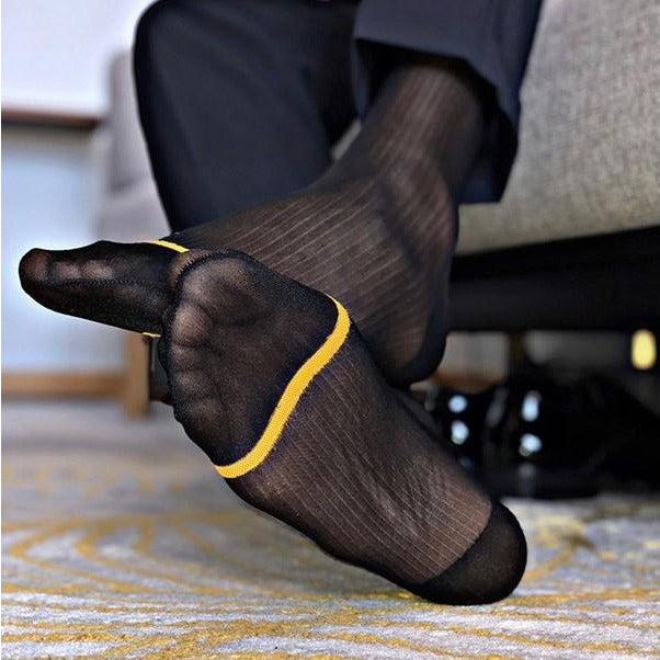 Eliot Grey - Golden Stripe Ultra Thin Silk Socks